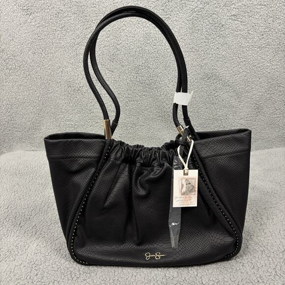 Jessica Simpson Rosanna Black Leather Tote Double Handles Shoulder Bag 14x11x5 - Picture 15 of 16